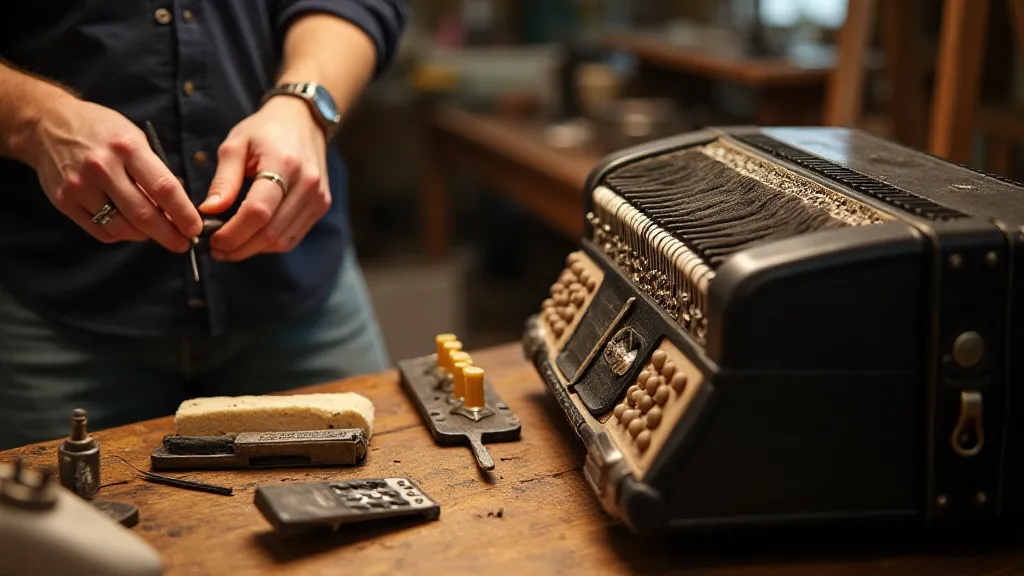 Craftsman restoring an antique accordion