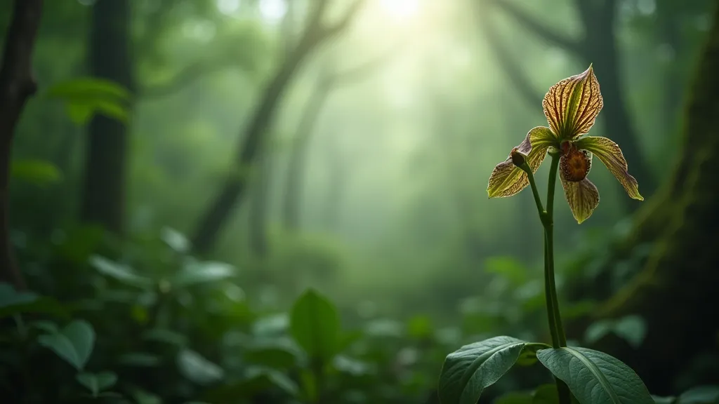 Borneo rainforest with Paphiopedilum rothschildianum