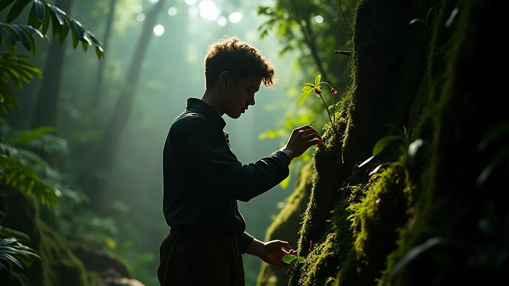 Botanist studying a rare orchid