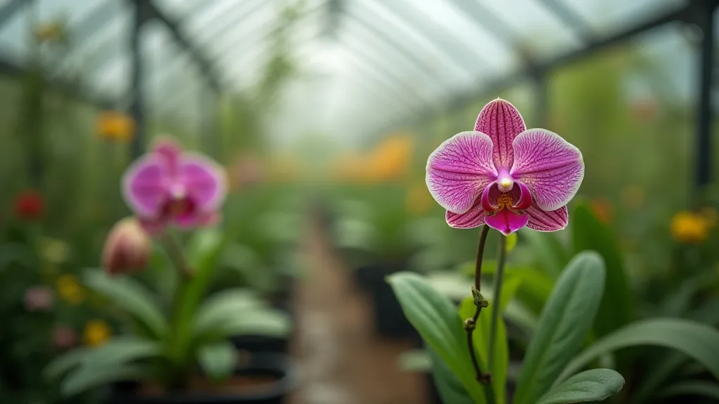 Rare orchid bloom in a greenhouse