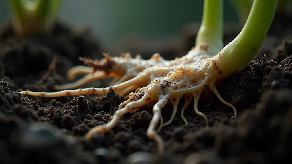 Macro view of mycorrhizae on orchid root