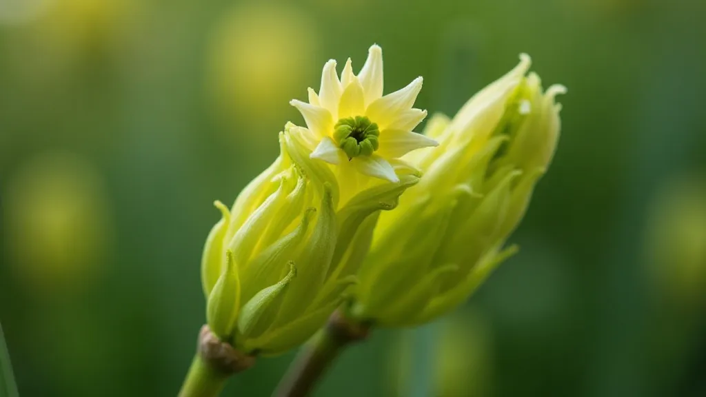 Green orchid pod emerging from flower base