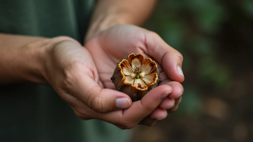 Hand holding a dried orchid pod