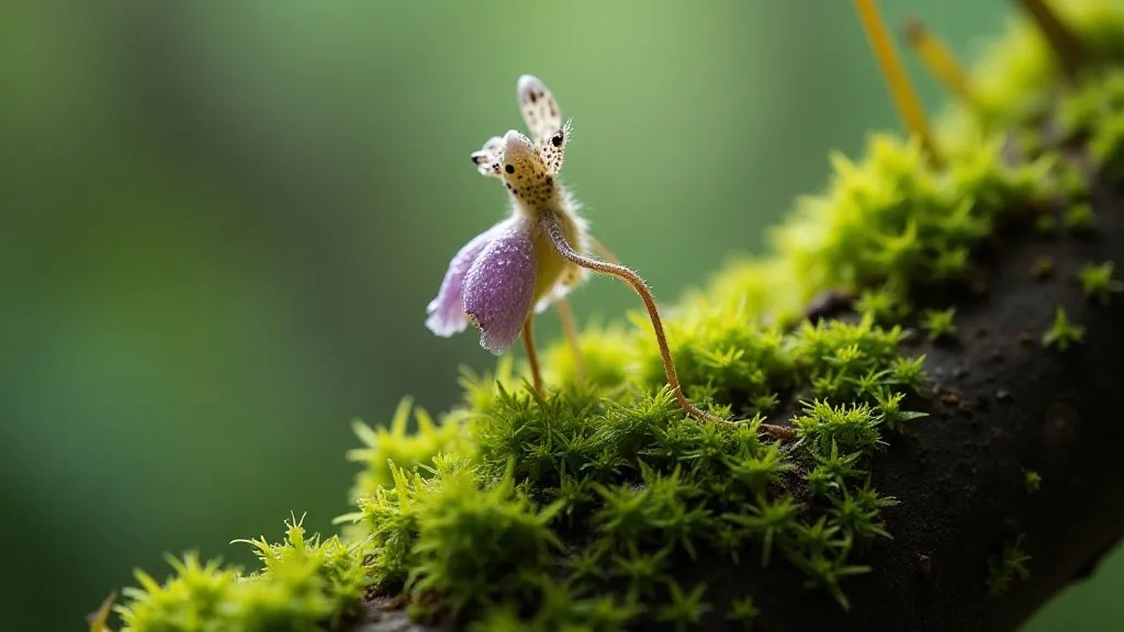 Pleurothallis orchid growing on moss