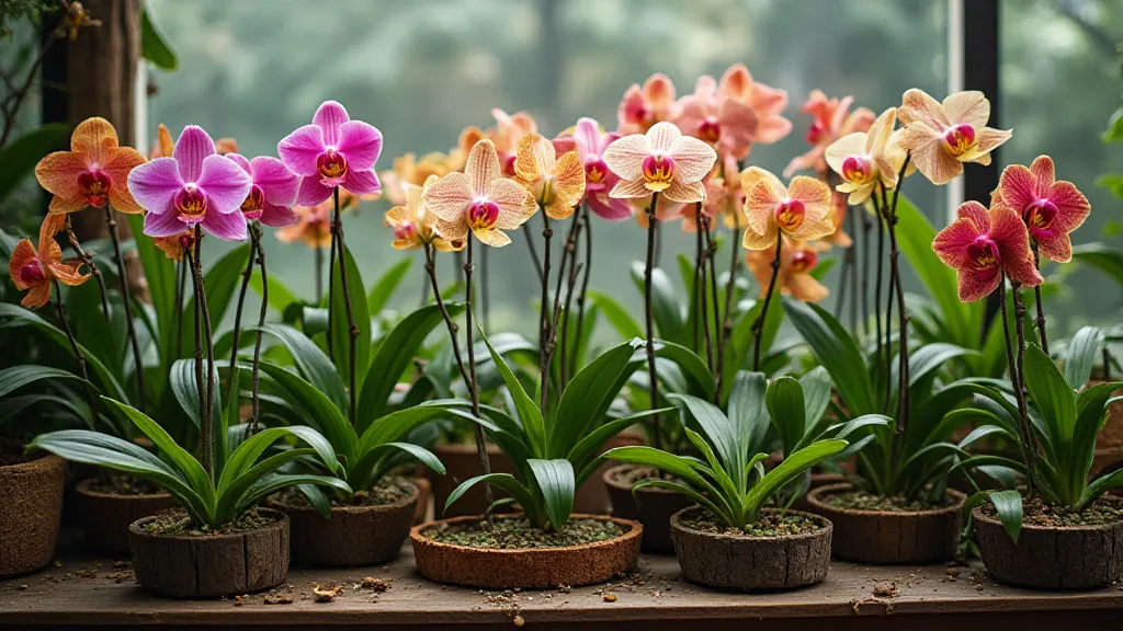 Rare orchid collection in a greenhouse