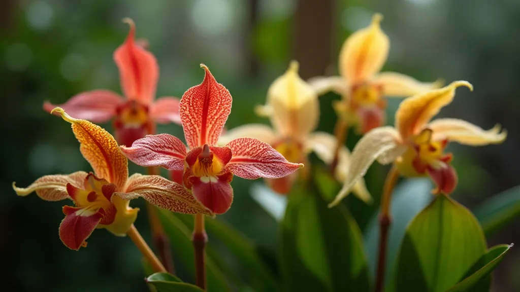 A collection of various *Stanhopea* orchid species.