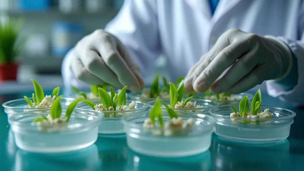 Scientist performing Tissue Culture on orchid seedlings